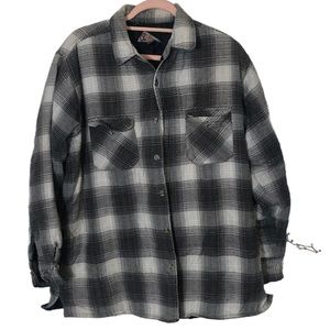 Blue Jeans, Shacket, grays plaid, button down, size L, quilted, EUC